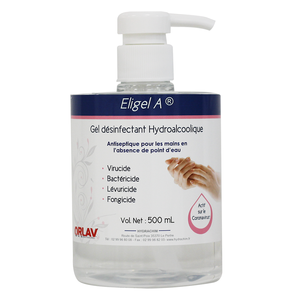 GEL HYDROALCOOLIQUE ELIGEL A flacon 500ml + pompe