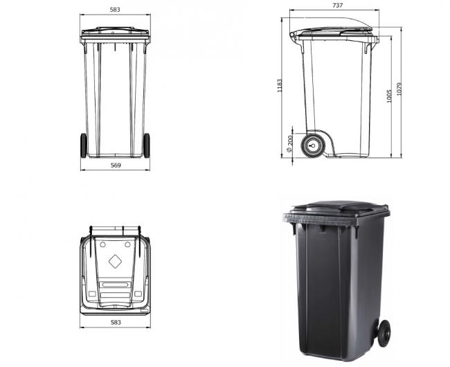CONTENEUR 2 ROUES 240L GRIS CLAIR/GRIS FONÇÉ