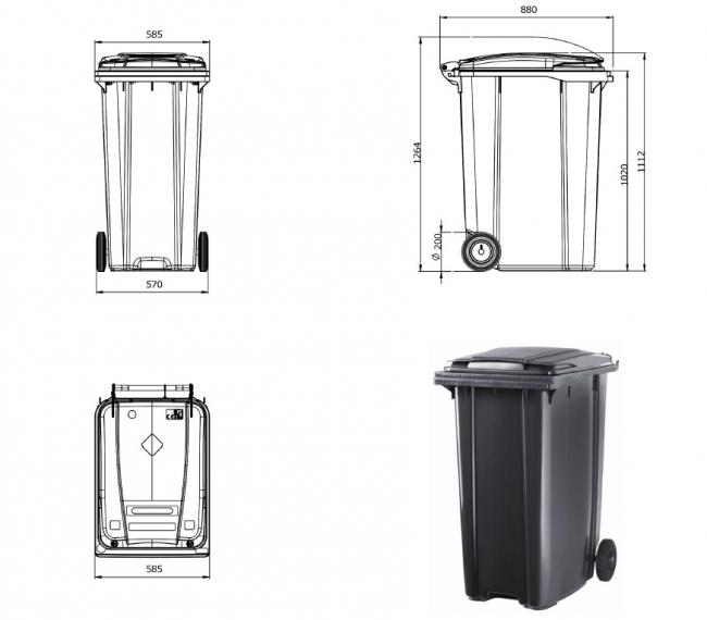CONTENEUR 2 ROUES 360L GRIS CLAIR/GRIS FONÇÉ