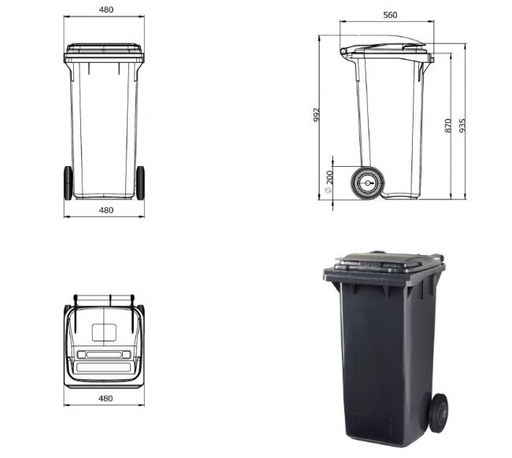 [310201] CONTENEUR 2 ROUES 140L GRIS CLAIR/GRIS FONÇÉ