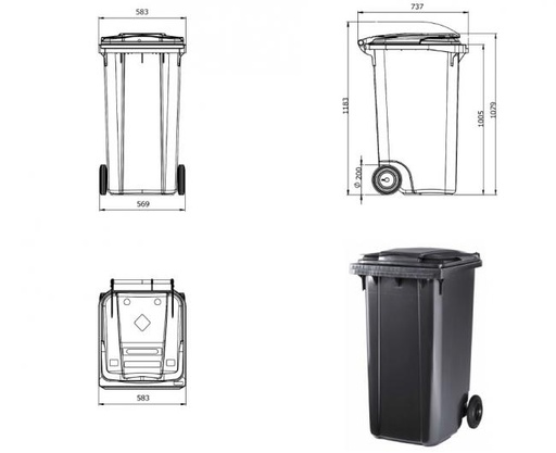 [310203] CONTENEUR 2 ROUES 240L GRIS CLAIR/GRIS FONÇÉ