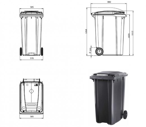 [310205] CONTENEUR 2 ROUES 360L GRIS CLAIR/GRIS FONÇÉ