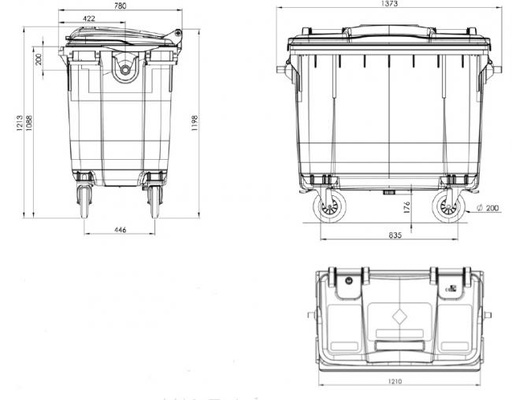[310207] CONTENEUR 4 ROUES 660L GRIS CLAIR/GRIS FONÇÉ